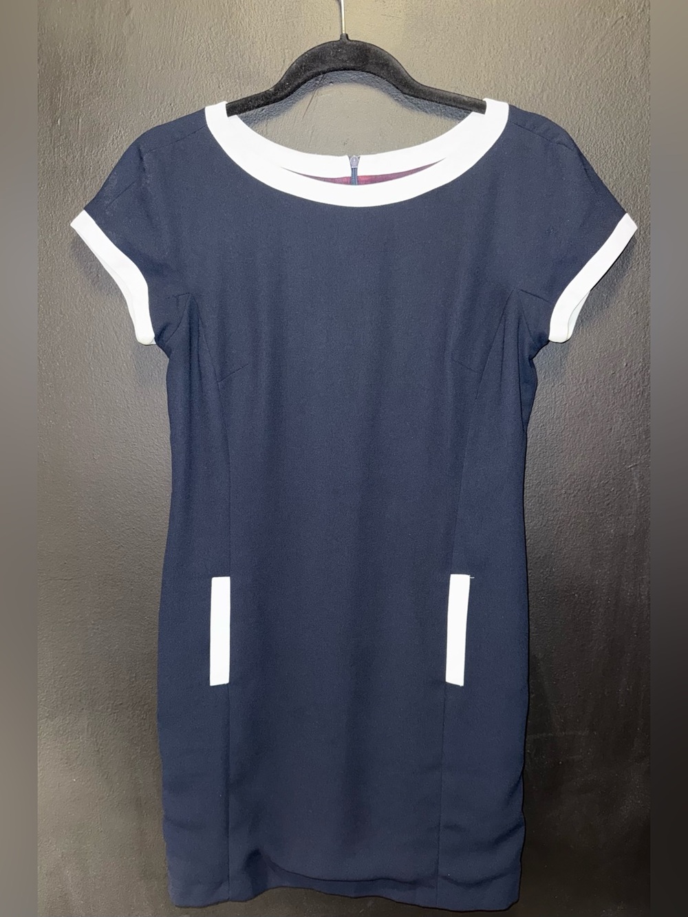 Navy Mini Dress with White Trim